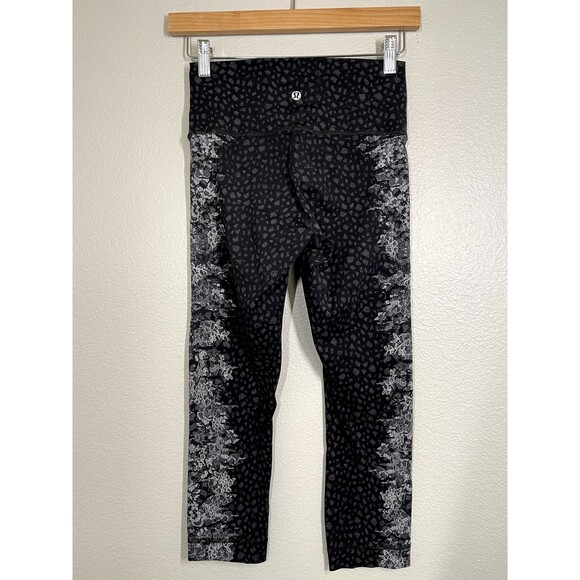 Lululemon Sz 6 Wunder Under Hi-Rise Tight Overlace HR Ice Grey Black Cropped 21" - Picture 1 of 10